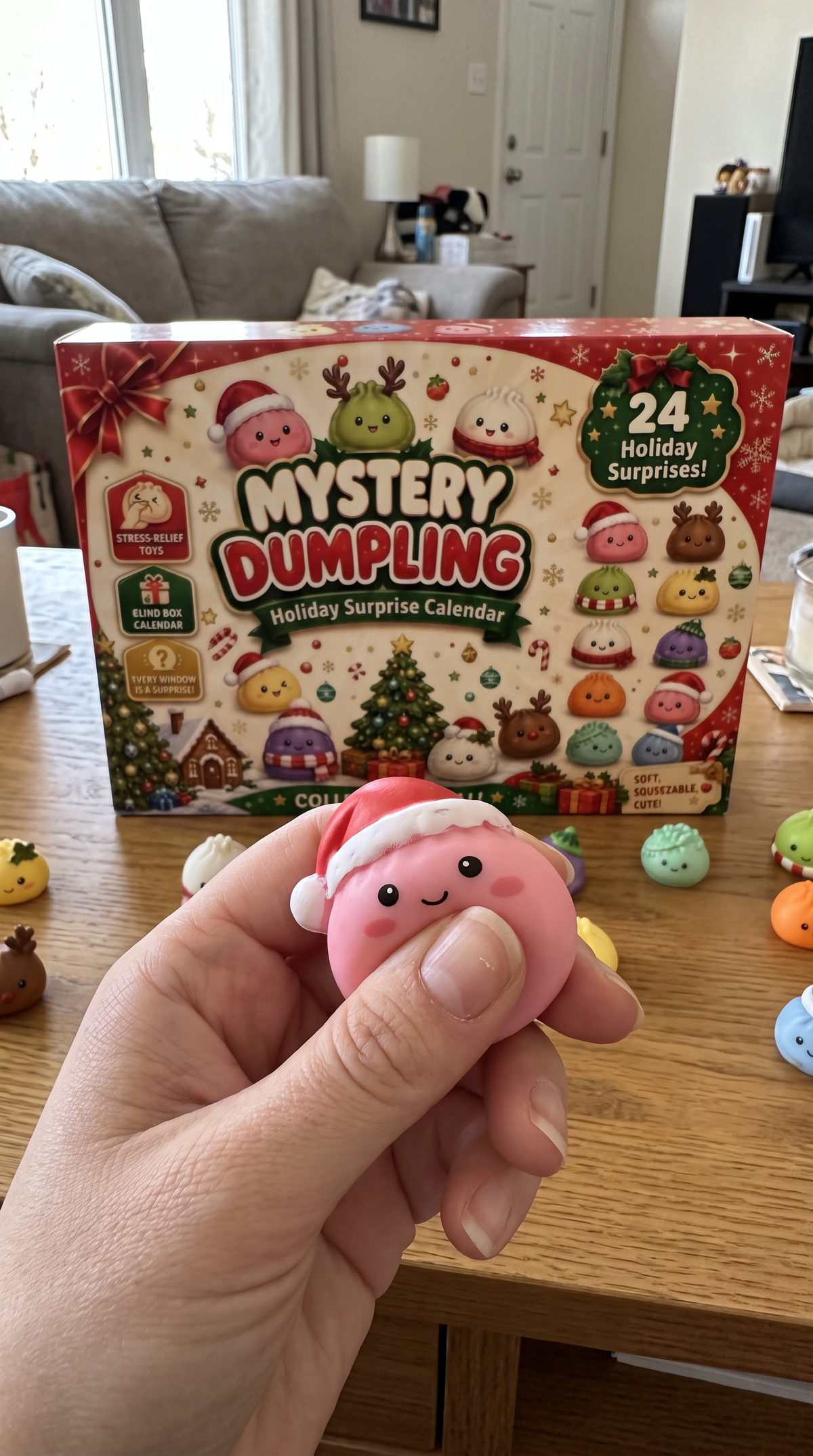 Hand squeezing a dumpling squishy