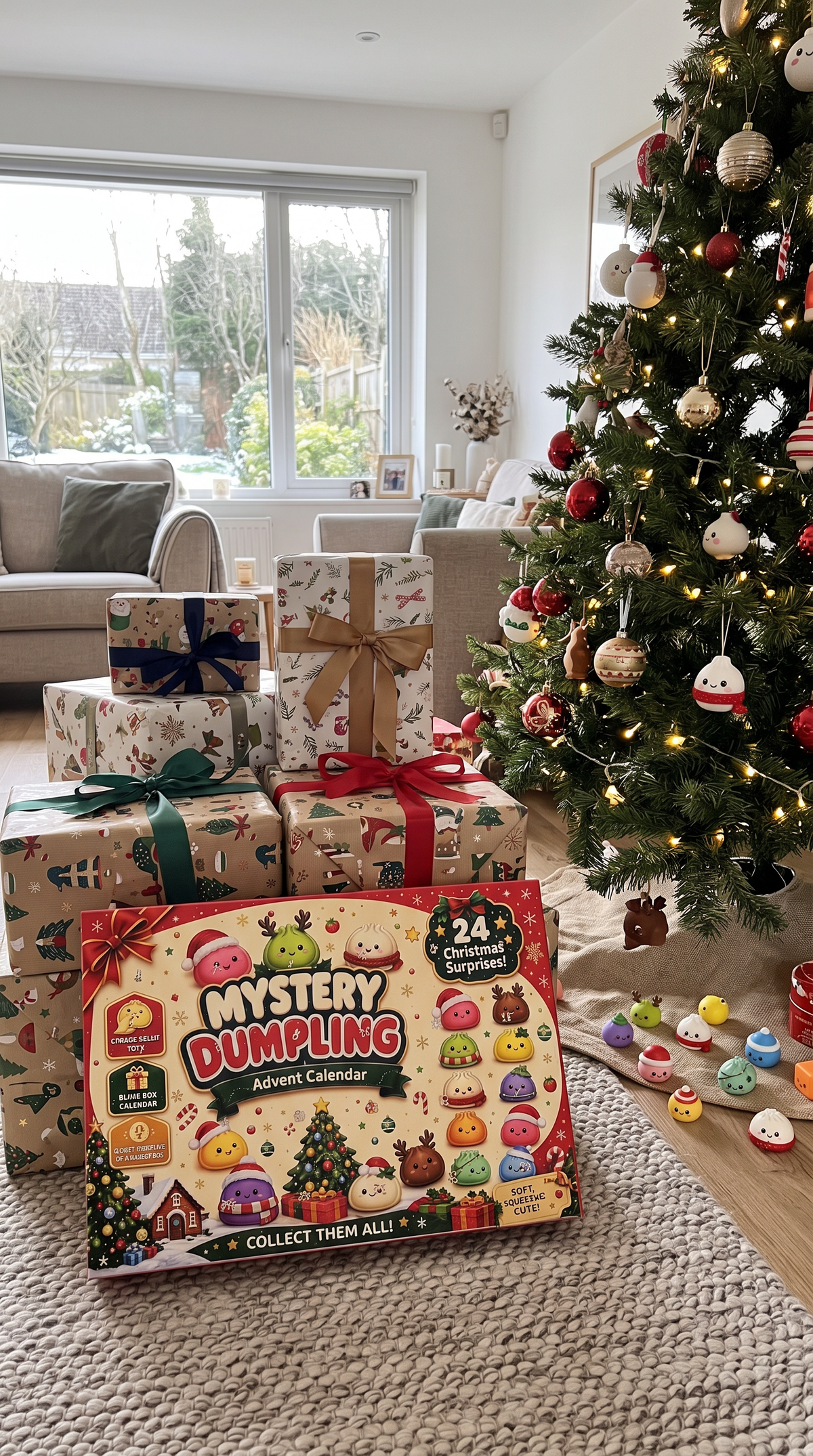 Squishy advent calendar under a Christmas tree