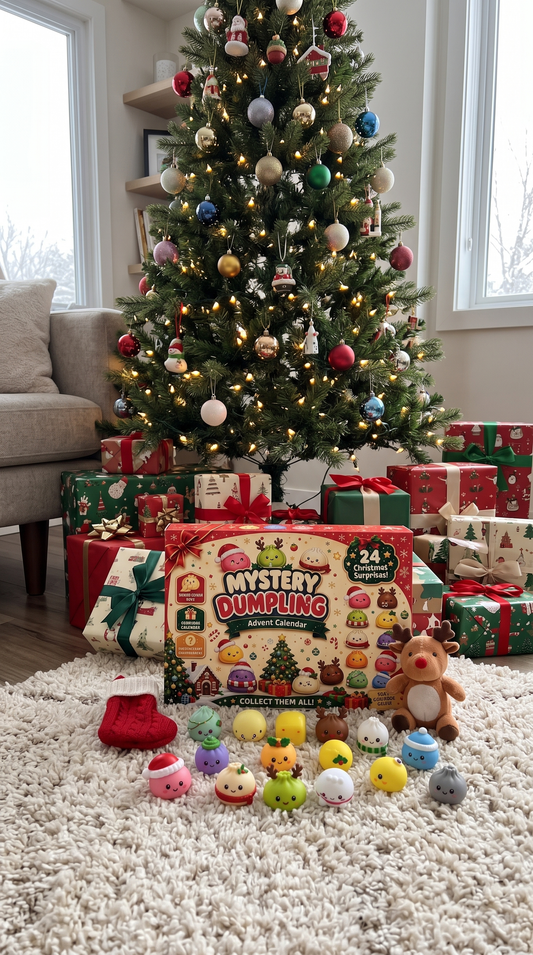 Squishy advent calendar under the Christmas tree with presents